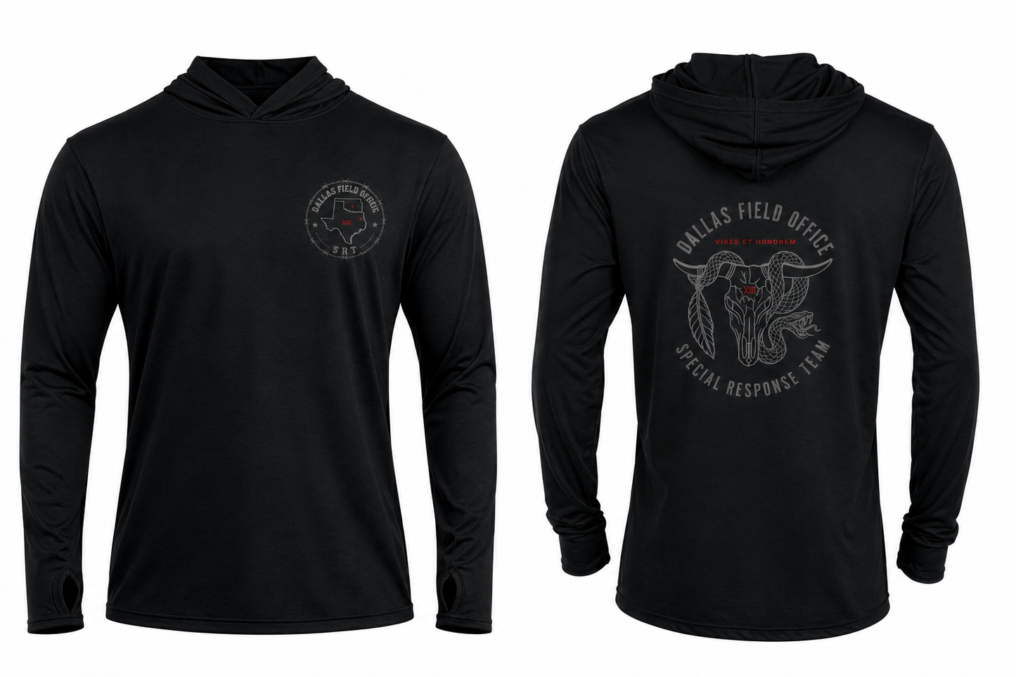 LONG SLEAVE HOODED T-SHIRT - FRONT/BACK LOGO