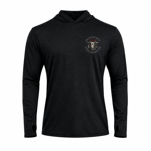 LONG SLEAVE HOODED T-SHIRT- FRONT LOGO ONLY